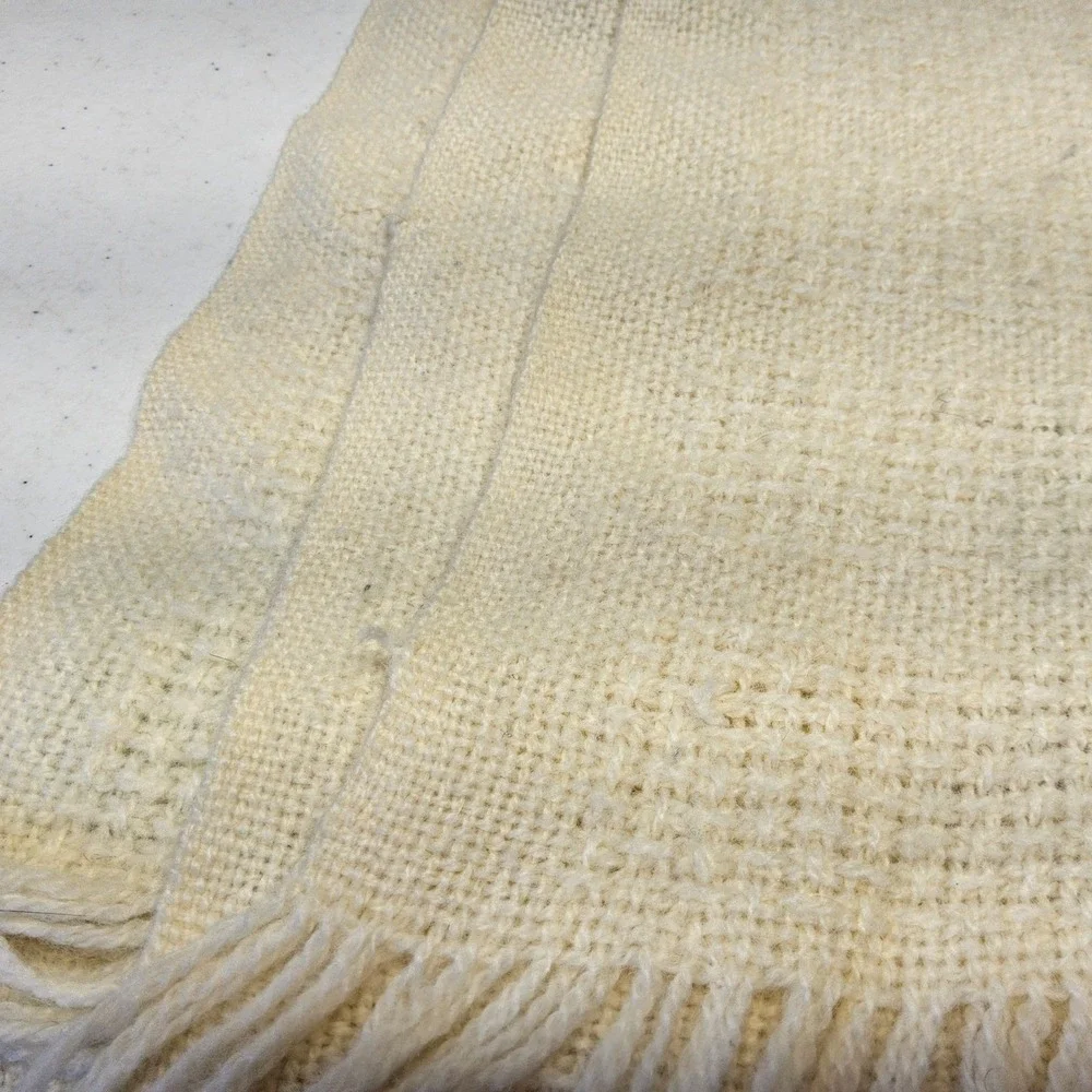 Tulips & Ivory Throw Blanket Unisex Cream Wool Blend Embroidered Pink Floral USA